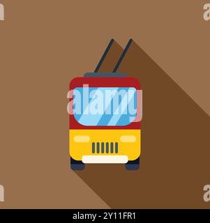 Yellow trolleybus is moving on a brown background with a long shadow Stock Vector