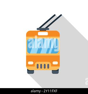 Orange trolleybus driving through the city public transportation icon, flat style Stock Vector