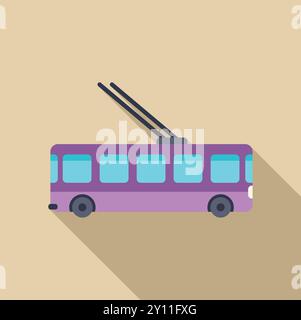 Purple trolleybus driving along on a beige background with a long shadow Stock Vector