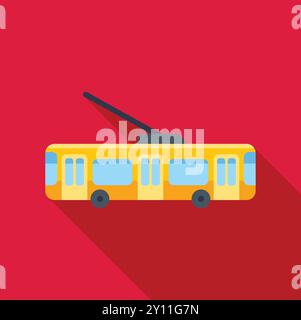 Yellow trolleybus driving along the road, public urban transport in flat style Stock Vector