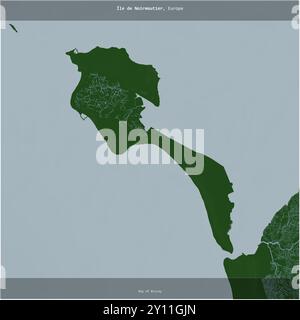 Ile de Noirmoutier in the Bay of Biscay, belonging to France, cropped to square on a colored elevation map Stock Photo