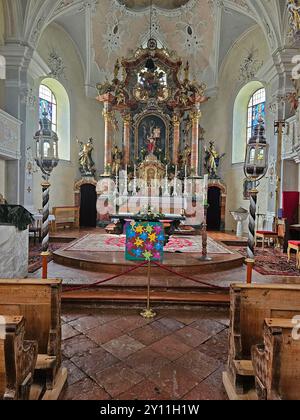 Church of the Holy Cross in Going am Wilden Kaiser, Alps, Wilder Kaiser, Kaiser Mountains, Tyrol, Austria, Austria Stock Photo