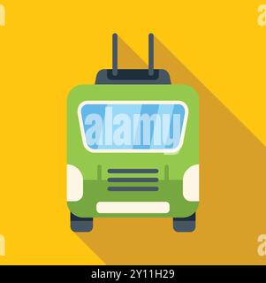Green trolleybus driving on yellow background, public transportation concept Stock Vector