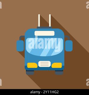 Modern blue trolleybus driving along street front view icon in flat style with long shadow Stock Vector