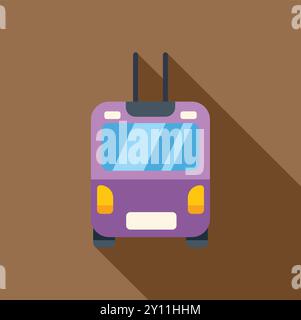 Purple trolleybus driving forward, designed in a flat design style with a long shadow Stock Vector