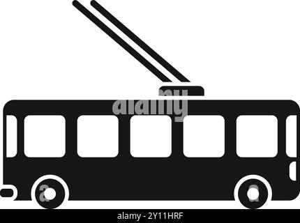 Black and white silhouette of a trolleybus running on electricity Stock Vector