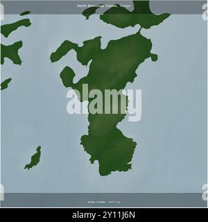 South Ronaldsay Island in the North Sea, belonging to United Kingdom, cropped to square on a colored elevation map Stock Photo