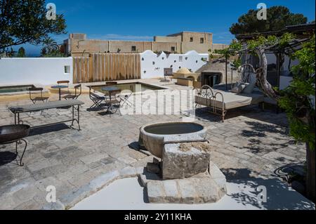 Italy, Tyrrhenian Sea, Lipari Islands / Aeolian Islands, Salina, Hotel Signum, Gulf of Malfa, hotel Stock Photo