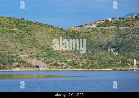 Albania, Balkan Peninsula, Southeastern Europe, Republic of Albania, Southern Albania, Albanian Riviera, coastal section in southwestern Albania, Bay of Panorma / Palermo, Porto Palermo, Ali Pasha Fortress, submarine bunker Stock Photo