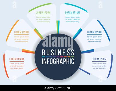 Business Infographic design 6 steps, objects, elements or options infographic business circle template Stock Vector