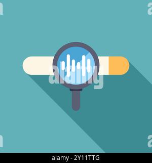 Magnifying glass analyzing sound wave on a progress bar, in a flat design style with long shadow Stock Vector