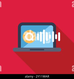 Laptop displaying voice search with sound wave icon, representing online research and voice command technology Stock Vector