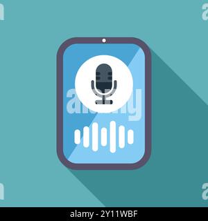 Smartphone is displaying a microphone icon and soundwaves, representing voice recording functionality Stock Vector
