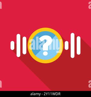 Question mark symbol appearing inside an audio track soundwave on red background with shadow Stock Vector
