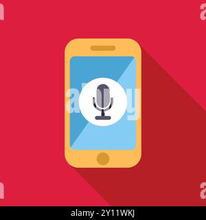 Smartphone is showing a microphone icon on its screen, suggesting voice recording functionality Stock Vector
