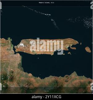 Madura Island in the Java Sea, belonging to Indonesia, cropped to square on a satellite image taken in October 11, 2018 Stock Photo