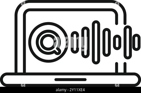 Laptop displaying voice search with sound wave icon, representing the concept of voice activated search engine Stock Vector