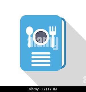 Simple blue cookbook icon featuring spoon, plate, fork, and blank lines, perfect for food related designs Stock Vector