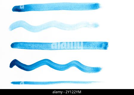 Set of blue watercolor brush strokes isolated on white background Stock Photo