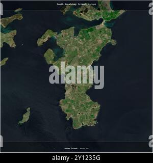 South Ronaldsay Island in the North Sea, belonging to United Kingdom, cropped to square on a satellite image taken in June 30, 2018 Stock Photo