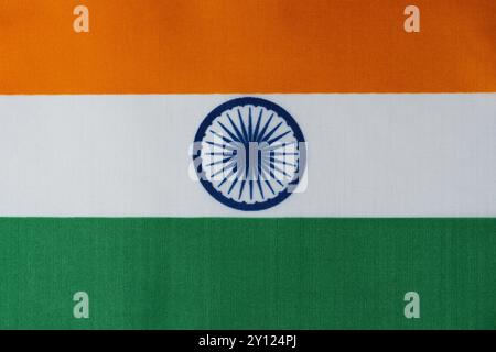 India fabric flag background. National flag of India on canvas texture Stock Photo
