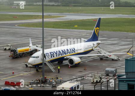 Ryanair Boeing 737-8200 MAX EI-IJR sits on the apron at Cork Airport (ORK), Ireland. Stock Photo