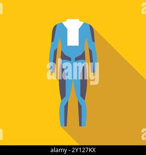 Minimalist flat vector illustration of a blue diving suit icon with long shadow on a yellow background Stock Vector