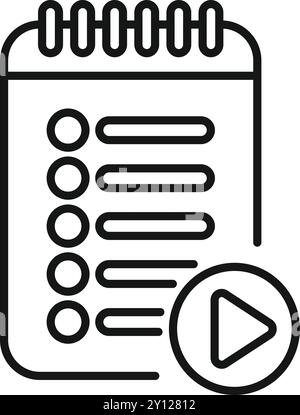 Simple vector of a notepad with a checklist and a play button for audio recording Stock Vector