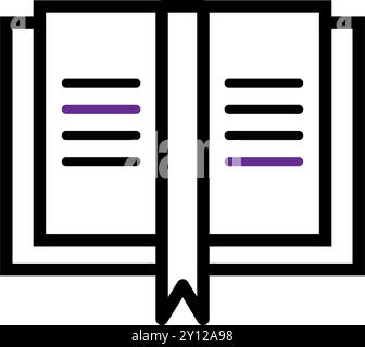 Open book icon with purple lines and black outlines Vector Stock Vector