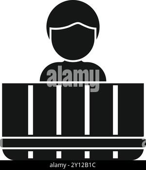 Man taking a bath relaxing in wooden bathtub icon simple vector. Water steam. Body care Stock Vector