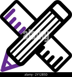 Crossed pencil and ruler icon with purple accents Vector Stock Vector