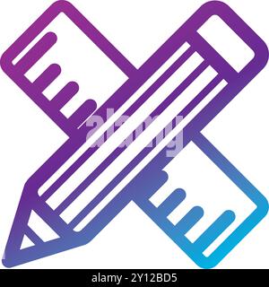 Gradient crossed pencil and ruler icon in purple Vector Stock Vector