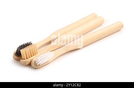 Bamboo tooth brushes on white background Stock Photo - Alamy