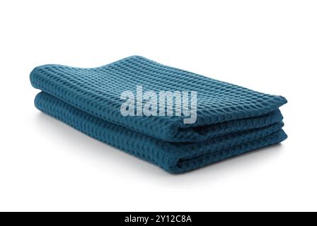 Folded clean towels isolated on white background Stock Photo