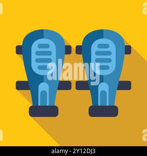 Pair of blue knee pads for sports on yellow background with long shadow, flat design icon Stock Vector