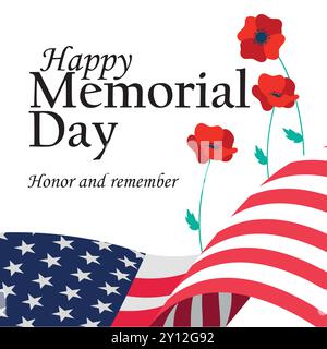 Memorial Day poppies and American flags with stars Vector Stock Vector ...