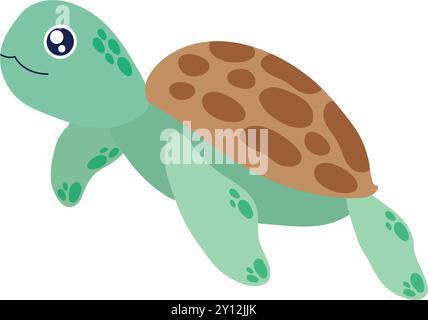 Green sea turtle with brown shell cartoon style Vector Stock Vector