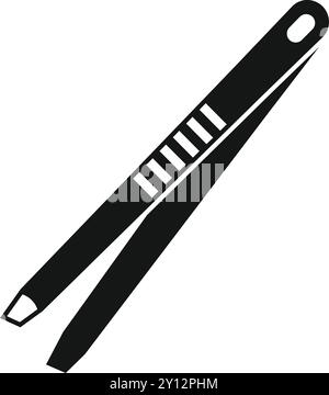 Black simple vector icon of metal tweezers for eyebrows holding something small, isolated on white background Stock Vector