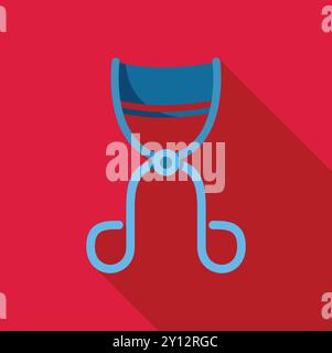 Eyelash curler is lying on a red background and casting a long shadow Stock Vector