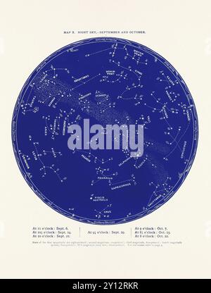 Constellations and Stars. Night Sky Map: September and October Stock Photo