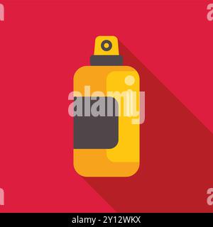 Yellow spray paint can with black label casting long shadow on red background, flat design style Stock Vector