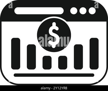 Simple vector icon representing a website displaying financial data such as a bar chart and a dollar symbol Stock Vector