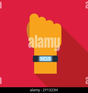 Hand wearing a smartwatch showing 10.5 dollars on the display Stock Vector