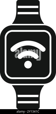 Black and white vector illustration of a smartwatch showing wifi signal icon Stock Vector