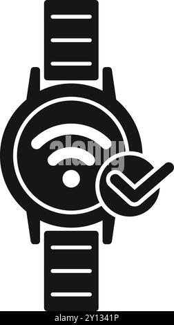 Smartwatch showing wifi connected icon on screen, wireless connection symbol, internet of things Stock Vector