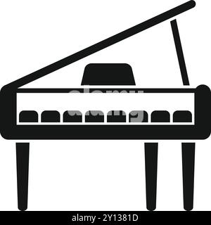 Simple black icon of a grand piano with the lid open, ready to be played Stock Vector