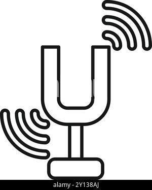 Tuning fork vibrating at a specific frequency, generating sound waves, scientific instrument for sound and frequency Stock Vector