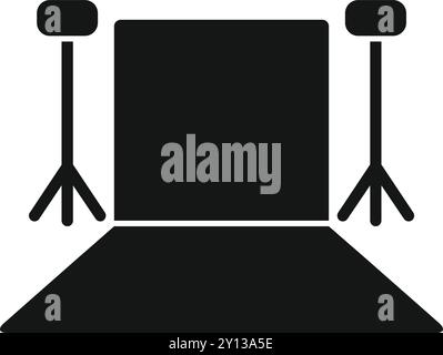 Simple icon representing a photo studio, with its lighting equipment and backdrop, ready for a professional photography session Stock Vector