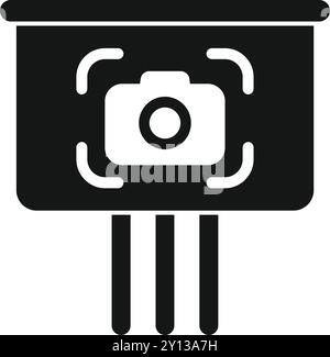 Simple vector icon of a camera focusing on a blackboard with a tripod, representing photography class Stock Vector