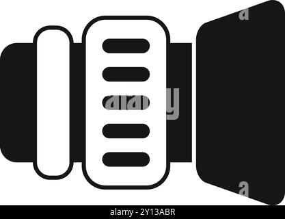 Black and white icon of a professional camera lens with focus ring, perfect for representing photography concepts Stock Vector
